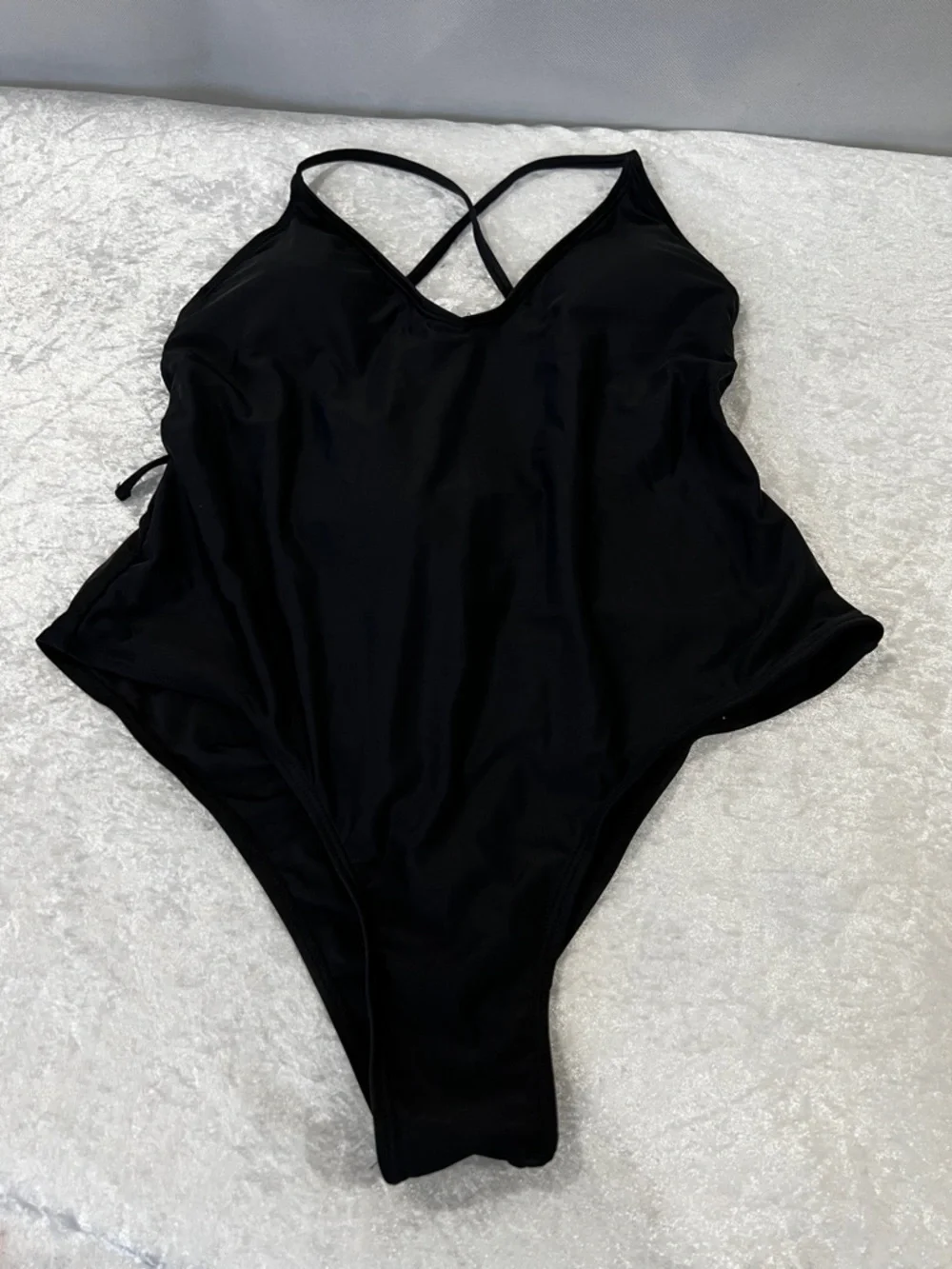 One Piece Swimwear Bathing Suit Size XL Black Adjustable Straps Deep-Neck Style